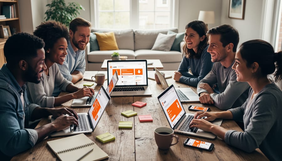Group of people having authentic conversation in casual coffee shop setting